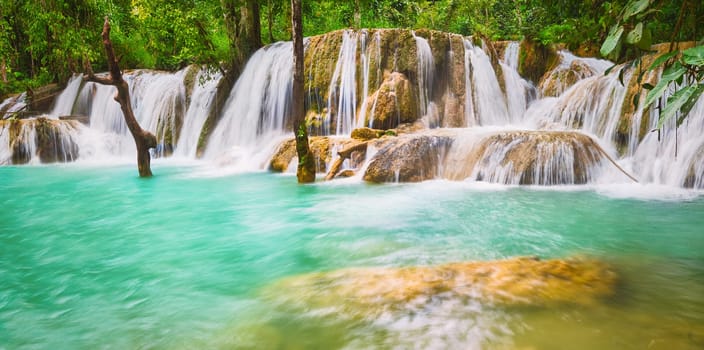 Tat Sae Waterfalls. Beautiful landscape. Luang Prabang. Laos. Panorama