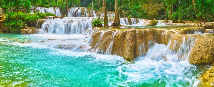 Tat Sae Waterfalls. Beautiful landscape. Luang Prabang. Laos. Panorama