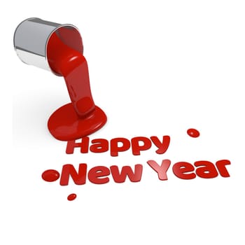 Red color can writing the words Happy New Year, 3d rendering concept image
