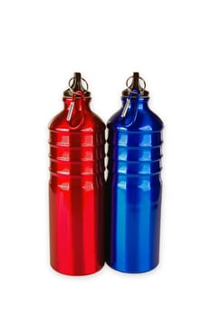 Beverage bottles made of aluminium exposed on a white background