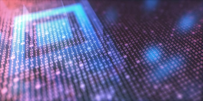 3d illustration of a concept image of digital data. Binary code and quick response code.