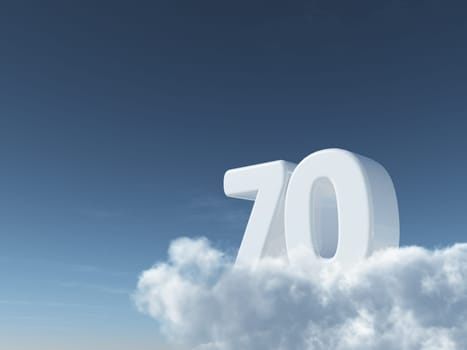 the number seventy on clouds - 3d rendering