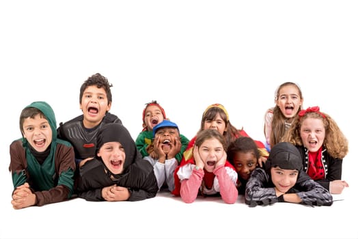 Group of kids in Halloween/Carnaval costumes isolated