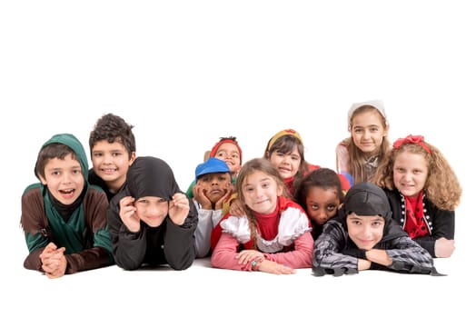 Group of kids in Halloween/Carnaval costumes isolated