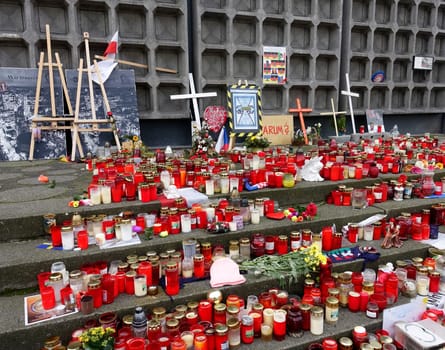 Mourning candles at Berlin's Breitscheidplatz in Berlin to commemorate the terrorist attack on the Christmas market at the Memorial Church. In the attack on December 19,2016,the Islamist assassin Anis Amri shot the Polish freight forwarder of a semitrailer,robbed the truck and drove him into a crowd at the Christmas market around 8 p.m.
