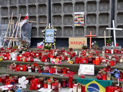 Mourning candles at Berlin's Breitscheidplatz in Berlin to commemorate the terrorist attack on the Christmas market at the Memorial Church. In the attack on December 19,2016,the Islamist assassin Anis Amri shot the Polish freight forwarder of a semitrailer,robbed the truck and drove him into a crowd at the Christmas market around 8 p.m.
