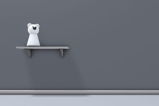 polar bear figure on shelf on gray wall - 3d rendering