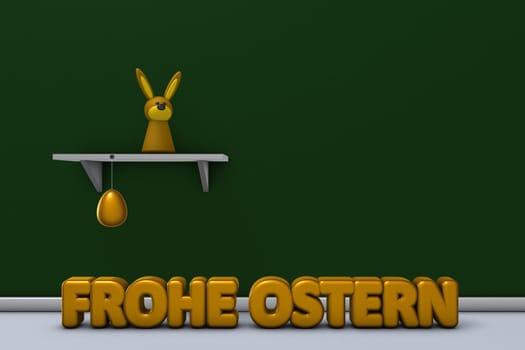 rabbit figure,easter egg and happy easter text - 3d rendering