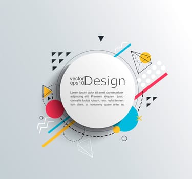 Circle frame with colorful geometric shapes. For your brochure, flyer, design. Vector illustration.