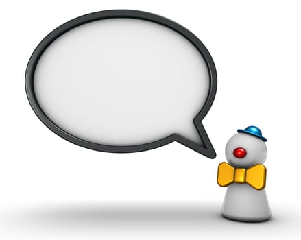 clown figure and speech bubble on white background - 3d rendering