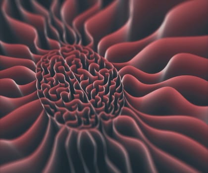 3D illustration. Walls shaped like a brain in a maze with no way out.