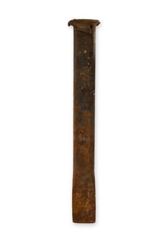 Old rusted chisel exposed on white background