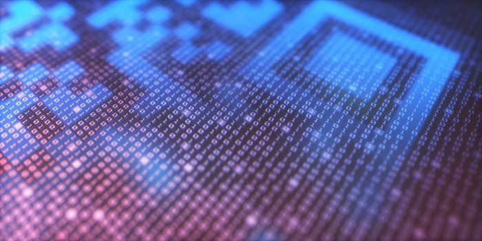3d illustration of a concept image of digital data. Binary code and quick response code.