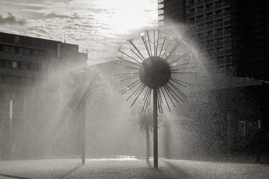 Fountain in a shopping street in downtown Dresden