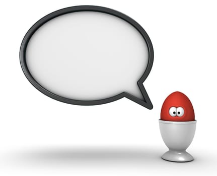 easter egg with eyes in egg cup and speech bubble - 3d rendering