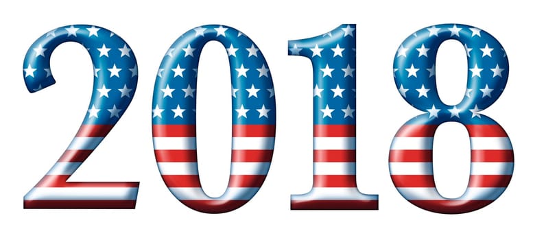 Title art of the year 2018 filled with stars and stripes.