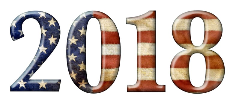 Title art of the year 2018 filled with stars and stripes.