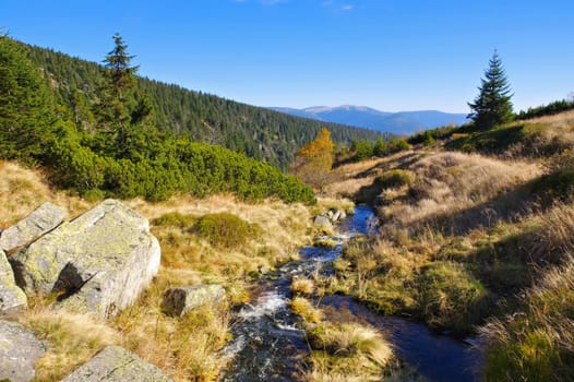 waterfall from river Elbe in the Giant Mountains in Bohemia