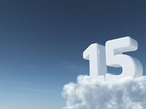 the number fifteen on clouds - 3d rendering