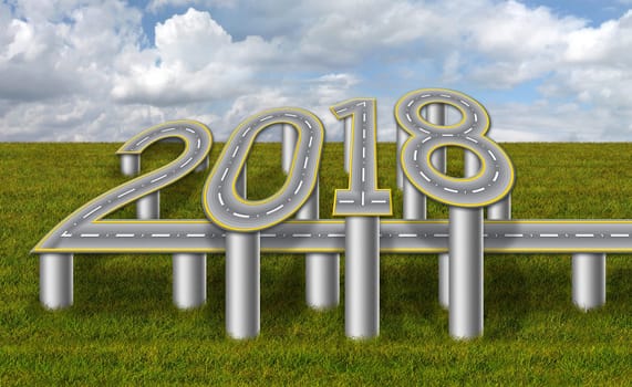 3D Illustration of the year 2018 as an elevated road..