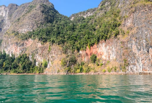 Beautiful limestone mountain cliff and natural attractions at Khao Sok National Park in Surat Thani Province, Thailand