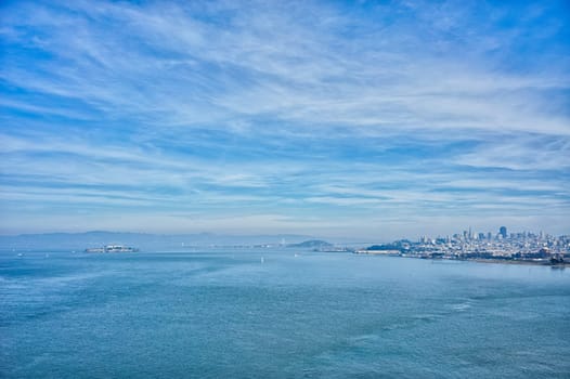 View of San Francisco Bay from the Golden Gate Bridge.