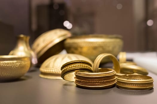 Madrid, Spain - November 10, 2017: Bronze Age Villena Treasure. Replica exhibited at National Archaeological Museum, Madrid