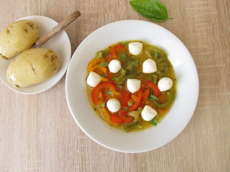 Bell pepper vegetables in marinade with cheese balls