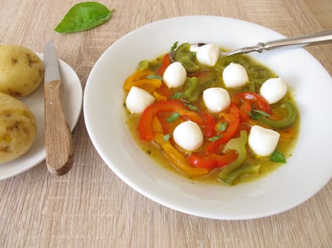 Bell pepper vegetables in marinade with cheese balls