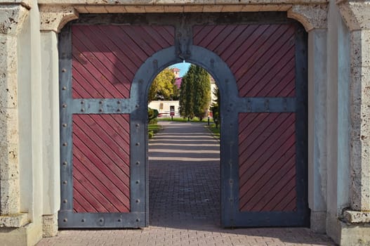 Entrance into monastery complex in Kovilj, Serbia