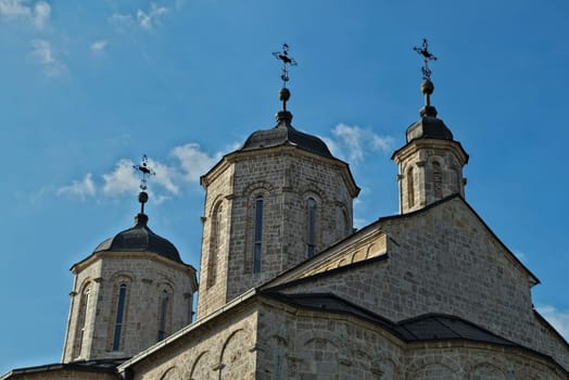 Three towers on church in monastery Kovilj, Serbia