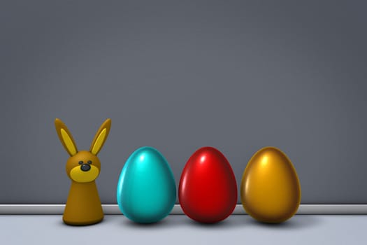 rabbit figure and colorful Easter eggs - 3d rendering