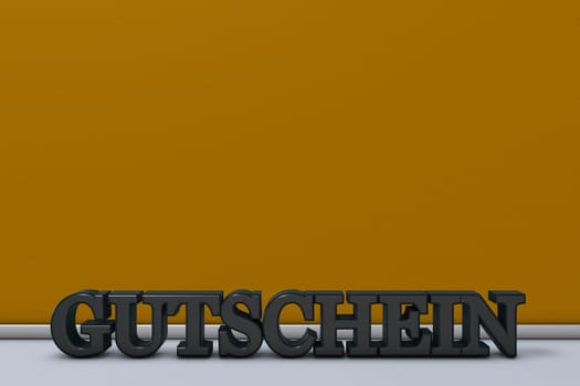the word voucher in front of yellow wall - 3d rendering