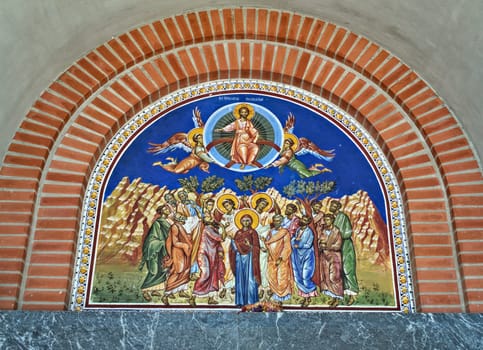 Iconography on entrance to orthodox church in Novi Sad, Serbia