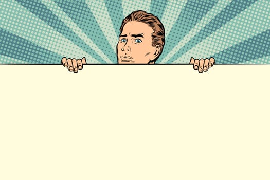 Pop art man with a banner. retro vector Illustrator