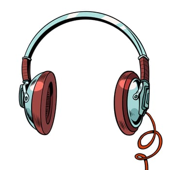 Stylish audio headphones isolated on white background. Pop art retro vector illustration