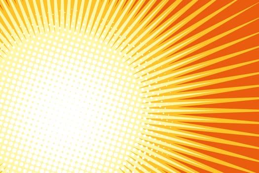 Orange yellow pop art sun background. retro vector illustration