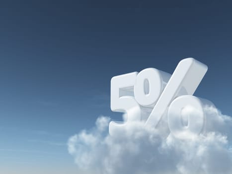 the number five and percent sign on clouds - 3d rendering