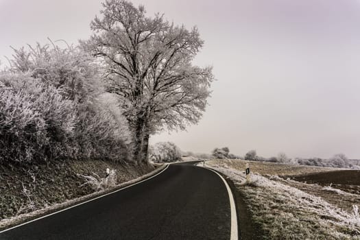 Beautiful view of a landscape in winter in Central Hesse,Germany