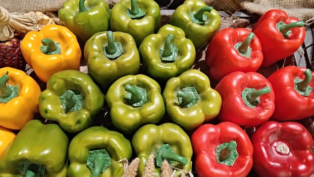 The Green, Yellow, Red Bell peper and yellow in the market