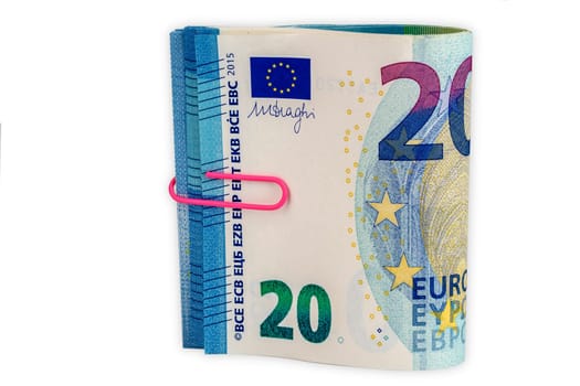Banknotes 20 Euro exempt on white background