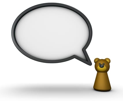 brown bear figure and speech bubble - 3d rendering