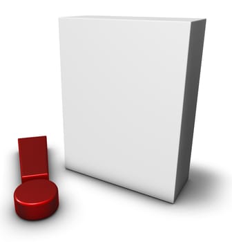 exclamation mark and white box - 3d rendering