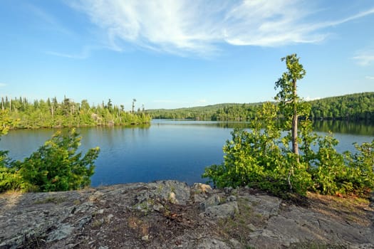 Colorful View froma Rocky Lakeshore on OgishKemuncie Lake in the Boundary Waters in Minnesota