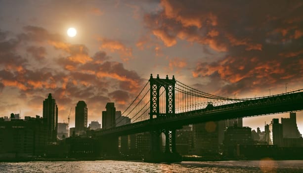 New York town, Manhattan bridge overcast day