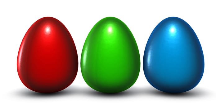 three Easter eggs in the rgb basic colors - 3d rendering