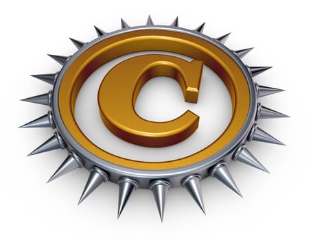 copyright symbol with spikes on white background - 3d rendering