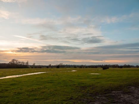 empty wet grass field low light sunset landscape dedham plain empty no people  essex  england  uk