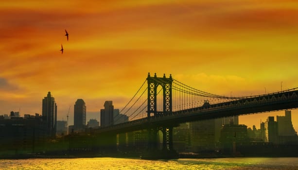 New York town, Manhattan bridge overcast day