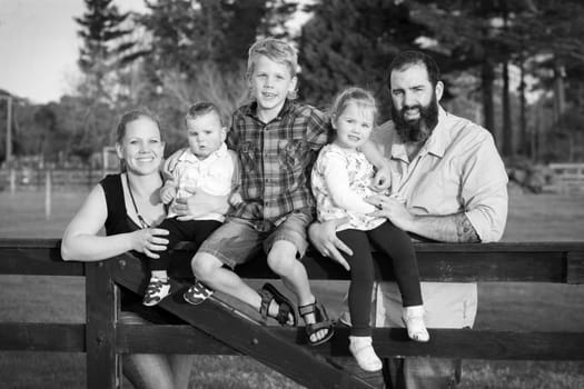 Black and white family of five portrait